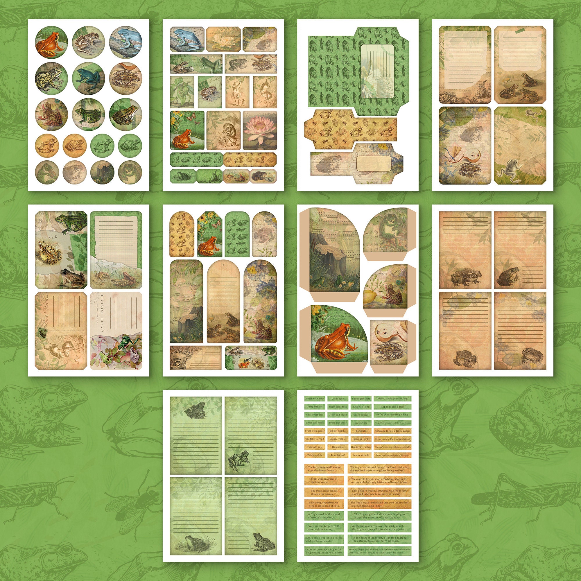 Printable Vintage Frogs Scrapbook Kit: Digital Download, Cute Frogs ...