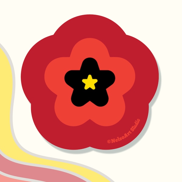 Star Poppy sticker, waterproof sticker, laptop decal, flower sticker, Remembrance Day sticker, memorial sticker, colorful floral sticker