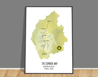 The Cumbria Way Print - Cumbria Way Route Map - The Lake District - Long Distance Hike - Hiking Gift - Free Personalisation