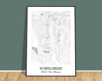 Fairfield Horseshoe Route Map - Topographic Map Print - Contour Line Print - Fairfield Horseshoe - The Lake District - Free Personalisation