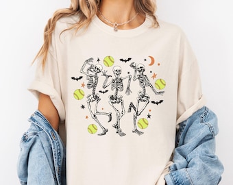 Comfort Colors Dancing Skeletons Softball Halloween Shirt