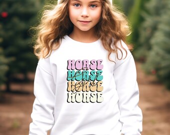 Retro Horse Girl Youth Sweatshirt: Equestrian Kids Hoodie