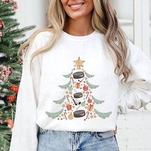 Hockey Christmas Tree Comfort Colors® Sweatshirt, Hockey Mom Holiday Shirt, Christmas Shirt for Hockey Lover, Hockey Gifts, Hockey Shirt