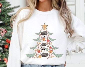 Hockey Christmas Tree Comfort Colors Sweatshirt: Holiday Hockey Mom Shirt