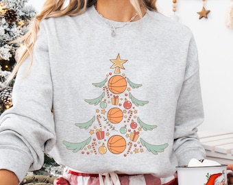 Basketball Christmas Tree Sweatshirt, Holiday Sports Tee