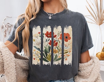 Floral Brushstroke Comfort Colors Shirt: Cottagecore Wildflowers Tee