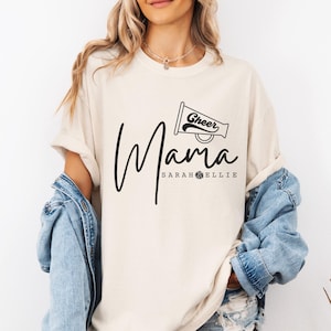 Cute Cheer Mama Comfort Colors Shirt With Names, Football Cheer Mom Shirt, Personalized Cheer Mom Tee, Cheer Gifts For Mom, Football Cheer