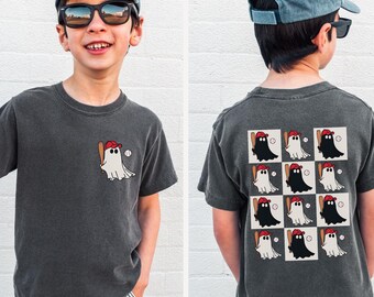 Retro Ghost Baseball Comfort Colors Youth Shirt, Halloween Baseball Tee, Trick or Treat Gift, Spooky Baseball Gift, Baseball Halloween Shirt