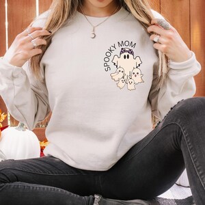 Custom Spooky Mom with Baby Ghosts Sweatshirt, Personalized Spooky Gift for Mom, Cute Halloween Mom Hoodie, Retro Ghost Mama Shirt
