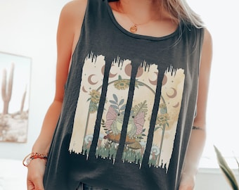 Mystical Fairy Frog Brushstroke Comfort Colors Tank Top, Cottagecore Frog Tank, Celestial Nature Gift for Her