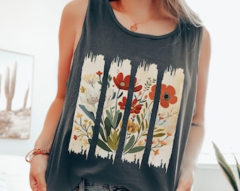 Floral Brushstroke Comfort Colors Tank Top: Cottagecore Wildflower Tee