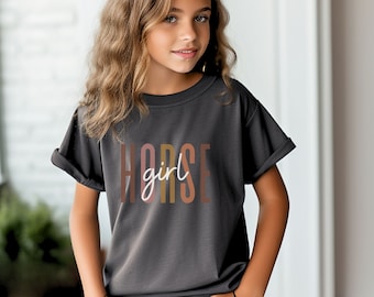 Comfort Colors Horse Girl Youth Shirt, Youth Horse T-Shirt, Equestrian Gift for Girls, Kids Horse Tee, Western Horse Shirt