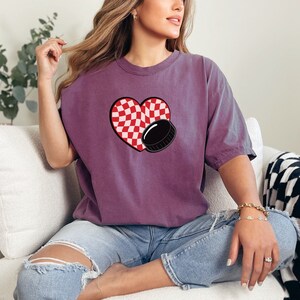 Comfort Colors Retro Hockey Valentines Day Shirt, Gift for Hockey Mom Dad, Hockey Lover Valentine Shirt, Hockey Valentines, Hockey Gifts