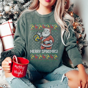Ugly Christmas Volleyball Comfort Colors Sweater, Volleyball Christmas Sweatshirt, Funny Santa Sweatshirt, Ugly Christmas Sweater