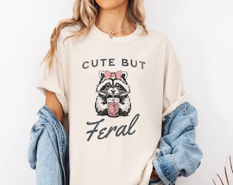 Cute But Feral Raccoon Comfort Colors® Shirt, Funny Raccoon Sweatshirt, Retro Feral Girl Summer Shirt, Sarcastic Shirt, Raccoon Gifts