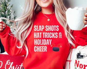 Funny Hockey Christmas Sweatshirt: Slap Shots & Holiday Cheer