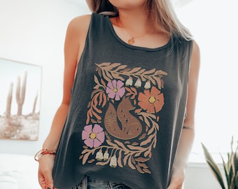 Celestial Fox Comfort Colors Tank Top, Whimsigoth Cottagecore Tank, Boho Woodland Graphic, Mystical Fox Shirt, Nature Lover Gift