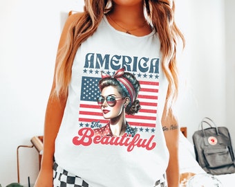 Retro America The Beautiful Comfort Colors Tank Top, 4th of July Tank, American Flag Tank Top, Patriotic Tank Top, USA Independence Day