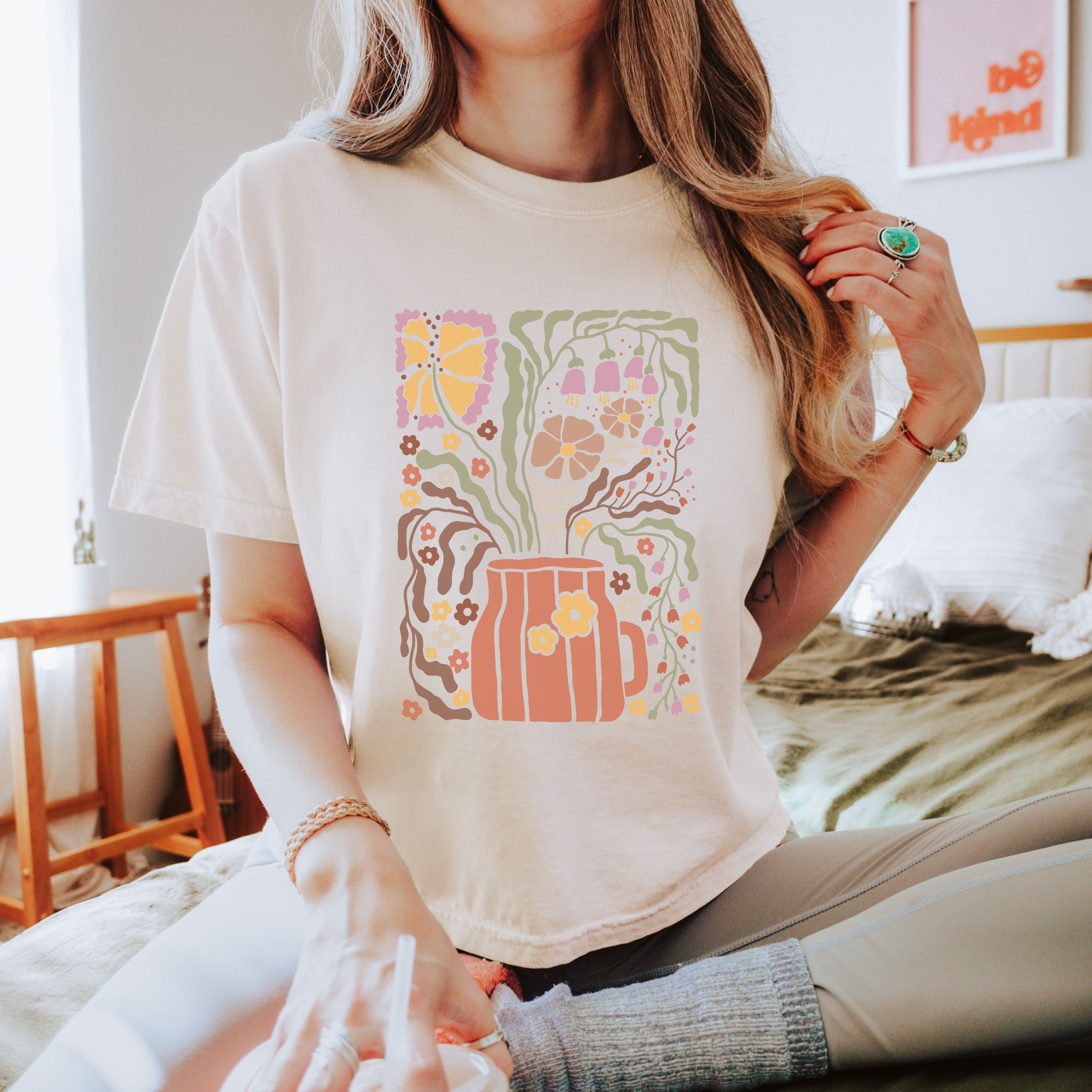 Discover Comfort Colors Wildflower Cotton Crop Top, Boho Botanical Boxy Tee