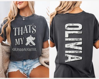 Retro That's My Granddaughter Hockey Goalie Comfort Colors Shirt, Custom Name Sweatshirt, Personalized Hockey Grandma Gift