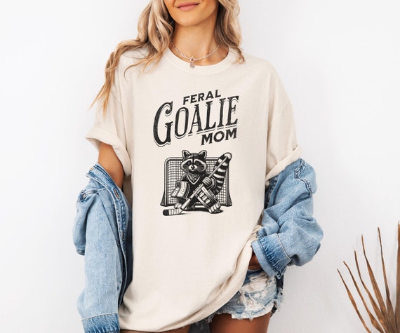 Funny Feral Hockey Goalie Mom Comfort Colors Shirt, Retro Raccoon Sweatshirt, Hockey Mama Gift