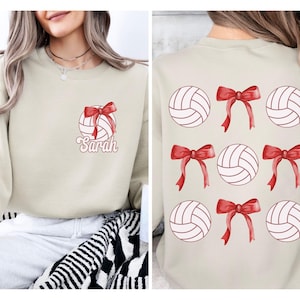 Custom Vintage Bow Volleyball Mom Sweatshirt, Retro Volleyball Hoodie, Personalized Gift for Mom, Volleyball Gifts, Custom Volleyball Shirt