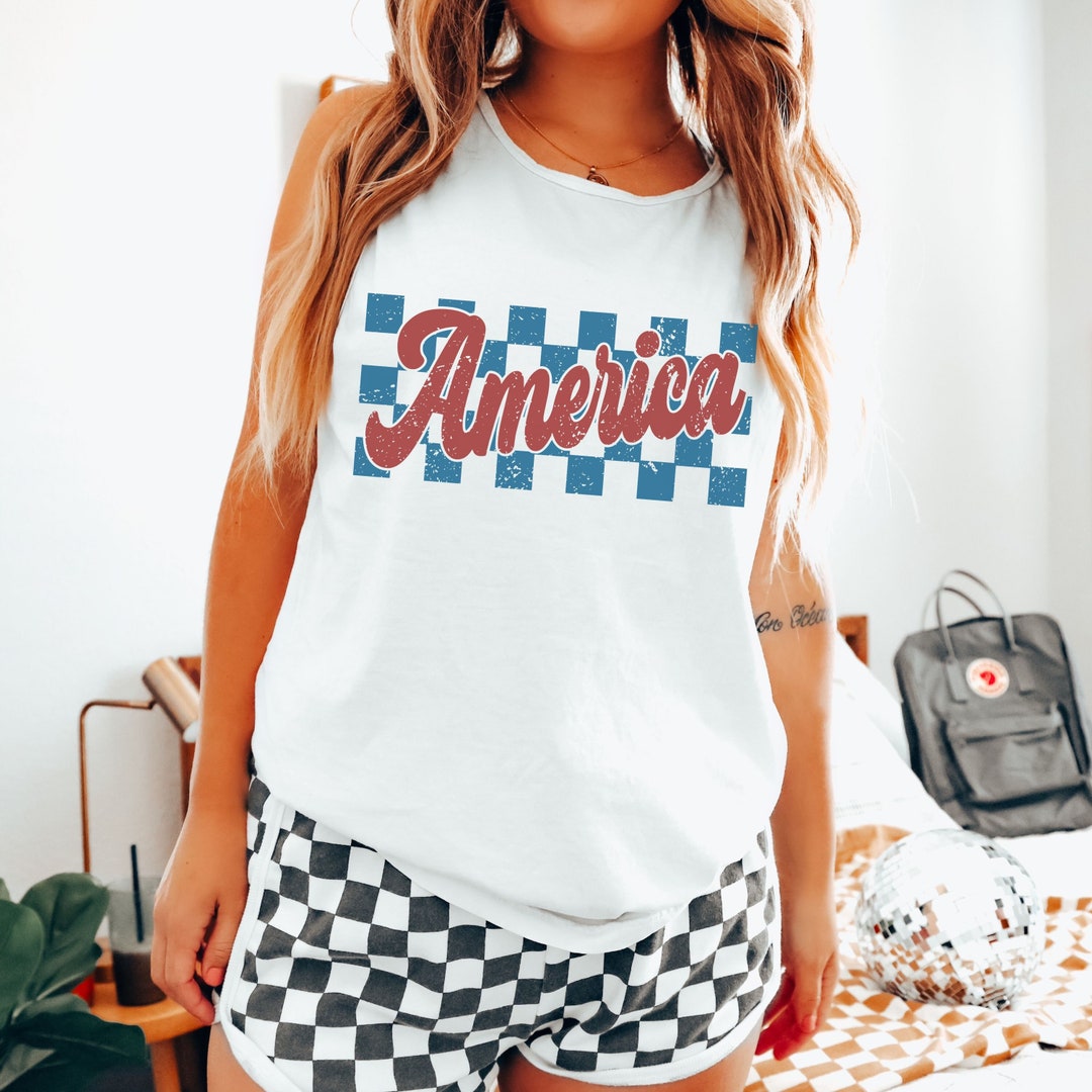 Retro Checkered America Tank Top: Comfort Colors 4th of July - Etsy