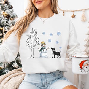 Snowman and Dog Christmas Sweatshirt, Cute Winter Hoodie, Dog Lover Holiday Shirt, Christmas Snowman Sweatshirt, Winter Gifts