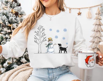 Snowman and Dog Christmas Sweatshirt, Cute Winter Hoodie, Dog Lover Holiday Shirt, Christmas Snowman Sweatshirt, Winter Gifts