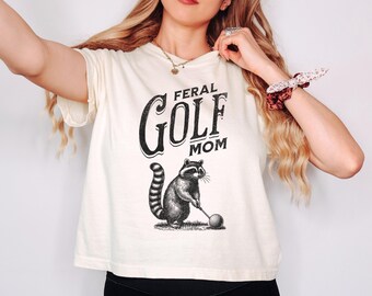 Funny Feral Golf Mom Comfort Colors Crop Top, Retro Golf Boxy Tee, Golf Mama Gift