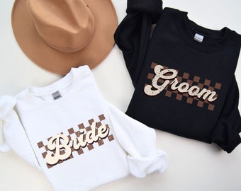 Retro Bride and Groom Matching Sweatshirt: Engagement Gift