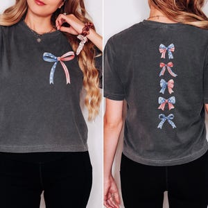 Patriotic Bow Comfort Colors Crop Top, Cute 4th of July Boxy Tee, Bow Cropped, Retro USA Shirt, Independence Day Cropped Tee, American Flag