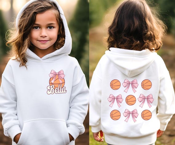 Custom Pink Bow Basketball Youth Hoodie for Girls Personalized Gift for Basketball Lover Cute Ribbon Basketball Sister Youth Sweatshirt Etsy