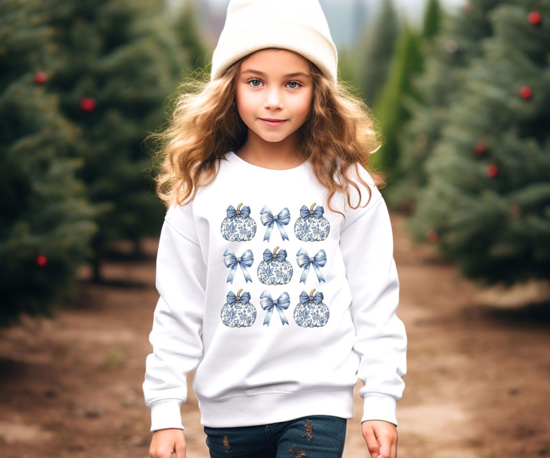 Blue Floral Toile Pumpkin Youth Sweatshirt: Fall Hoodie - Etsy