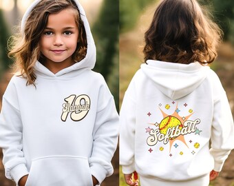 Custom Softball Youth Hoodie, Personalized Name Number Youth Sweatshirt, Girls Softball Player Gift, Team Hoodie