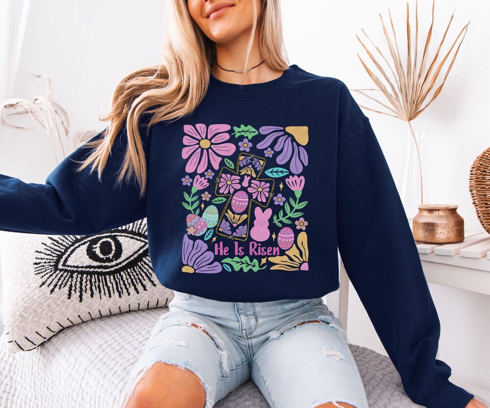 Snorider Design Boho Floral Easter Sweatshirt, Retro Easter Hoodie, Cute Easter Shirt, Happy Easter Day Gift, Bunny Sweatshirt, Easter Outfit, Easter Gifts
