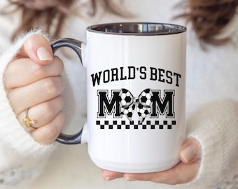Retro World's Best Soccer Mom Coffee Mug, Soccer Bow Mama Mug, Gift for Soccer Mom