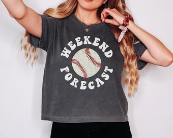 Weekend Forecast Baseball Comfort Colors Crop Top, Baseball Mom Gift, Game Day Baseball Season Boxy Tee