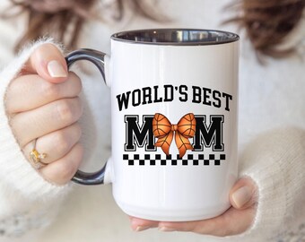 Retro World's Best Basketball Mom Coffee Mug, Basketball Bow Mama Mug, Gift for Basketball Mom