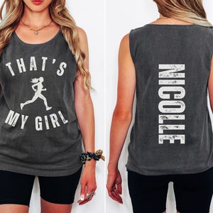 Custom That&#39;s My Girl Track Mom Comfort Colors Tank Top, Personalized Gift for Mom Dad, Cute Track Mom Tank, Track Tank Top, Track and Field
