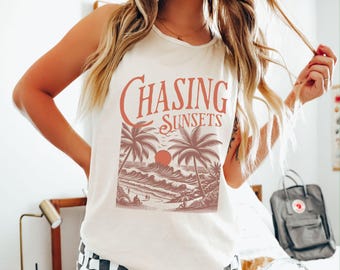 Chasing Sunsets Comfort Colors Tank Top: Summer Beach Vacation