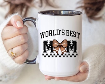 Retro World's Best Football Mom Coffee Mug, Football Bow Mama Mug, Gift for Football Mom