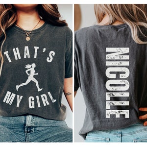 Custom That's My Girl Track Mom Comfort Colors Shirt, Personalized Gift for Mom Dad, Cute Track Mom Sweatshirt, Track Gifts, Track and Field