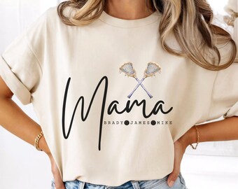 Personalized Lacrosse Mama Comfort Colors Shirt, Custom Kids Name Mom Sweatshirt, Game Day Outfit, Sports Mom Gift