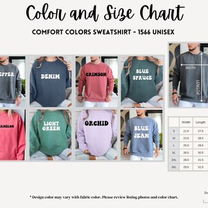 Puede incluir: Tabla de colores y tallas para una sudadera unisex. La tabla muestra 10 colores diferentes de sudaderas, incluyendo pimienta, denim, carmes&iacute;, azul abeto, sand&iacute;a, verde claro, orqu&iacute;dea, azul jean, y las medidas correspondientes para cada talla: S, M, L, XL, 2XL y 3XL. Las medidas est&aacute;n en pulgadas para el ancho, la longitud y la longitud de la manga.
