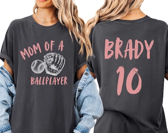 Personalized Mom of a Ballplayer Comfort Colors Shirt, Retro Baseball Mama Sweatshirt, Custom Baseball Gift