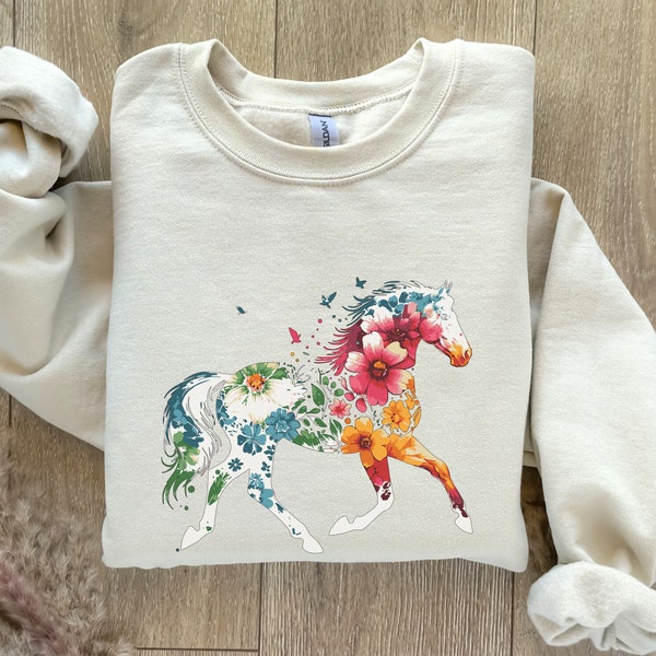 Floral Horse Sweatshirt, Horse Lover Gift, Wildflower Horse Hoodie, Horse Girl Sweatshirt, Spring Floral Horse Shirt, Gift for Horse Owner
