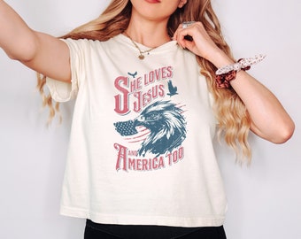 Comfort Colors Patriotic Crop Top: Jesus & America 4th of July Tee