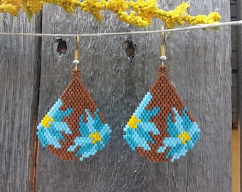 Blue Daisey Beaded Earrings, Handmade Earrings, Gift for Her, Whimsical and Unique Gift