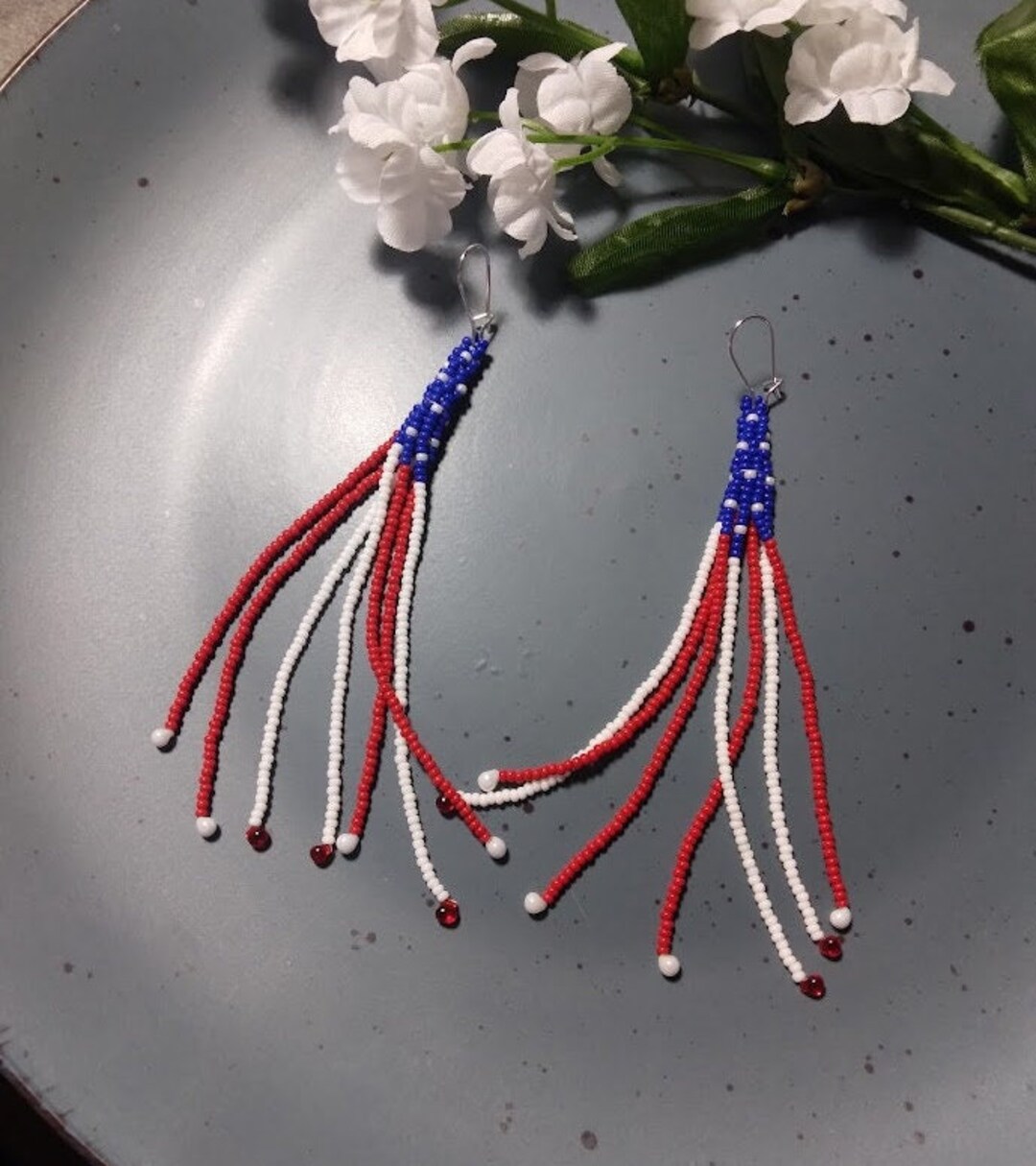 Patriotic Beaded Tassel Earrings for Independence Day, Gift